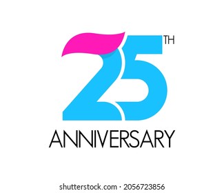 Simple 25th-anniversary logo. Birthday design with curved ribbon icon. Twenty five year celebration