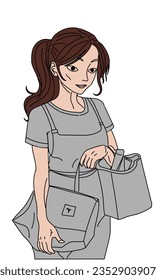 simple 2d drawing of a lady with a recycling bag