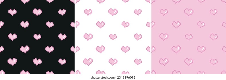 Simple 2d illustration of pixel heart in a repeating pattern manner seamless pattern best for invitation card and wrapping paper 