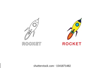 simple 2d rocket coloring books. Visual educational, kid gaming and primary education. easy level of difficulty. Coloring pages. for kindergarten and preschool