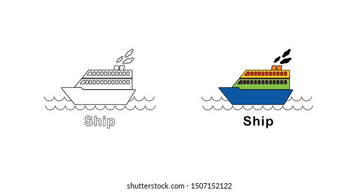 simple 2d ship or vessel coloring books, Learn colors. Visual educational game. Easy kid gaming and primary education. Simple level of difficulty. Coloring pages for kindergarten and preschool