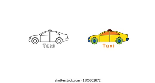 simple 2d taxi coloring books, Learn colors. Visual educational game. Easy kid gaming and primary education. Simple level of difficulty. Coloring pages for kindergarten and preschool