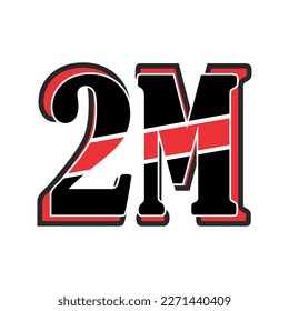 Simple 2M text vector, for content creator icon or logo design.