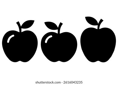 Simple 3 set of Apple silhouette icon on White Background