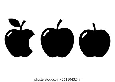 Simple 3 set of Apple silhouette icon on White Background