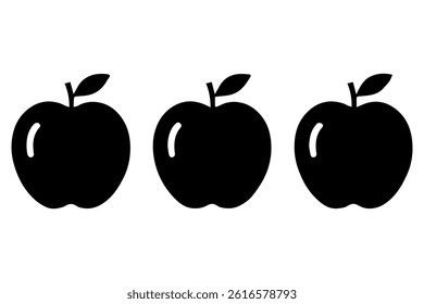 Simple 3 set of Apple silhouette icon on White Background
