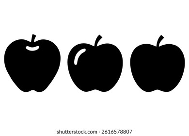 Simple 3 set of Apple silhouette icon on White Background
