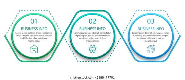 Simple 3 step infographic. color lines, symbols and text in one related unit, suitable for your business presentation