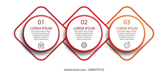 Simple 3 step infographic. color lines, symbols and text in one related unit, suitable for your business presentation
