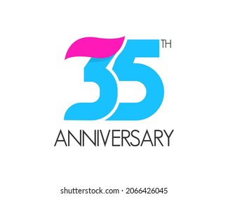 Simple 35th-anniversary logo. Birthday design with curved ribbon icon. Thirty five years celebration