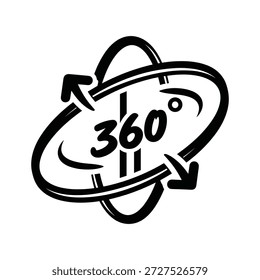 Icono simple de la vista de 360 grados en negro sobre fondo blanco