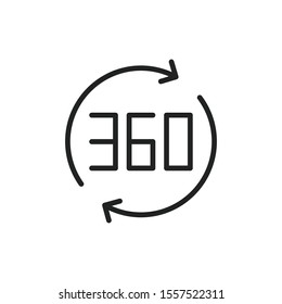 Simple 360 degrees line icon. Stroke pictogram. Vector illustration isolated on a white background. Premium quality symbol. Vector sign for mobile app and web sites.