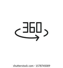 Simple 360 degrees line icon. Stroke pictogram. Vector illustration isolated on a white background. Premium quality symbol. Vector sign for mobile app and web sites.