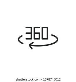Simple 360 degrees line icon. Stroke pictogram. Vector illustration isolated on a white background. Premium quality symbol. Vector sign for mobile app and web sites.