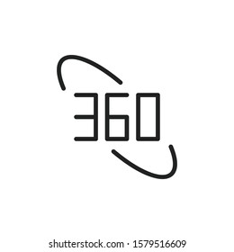Simple 360 degrees line icon. Stroke pictogram. Vector illustration isolated on a white background. Premium quality symbol. Vector sign for mobile app and web sites.