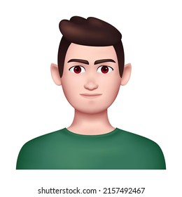 Simple 3D Avatar. Man in Green T-Shirt on White Background. Vector illustration