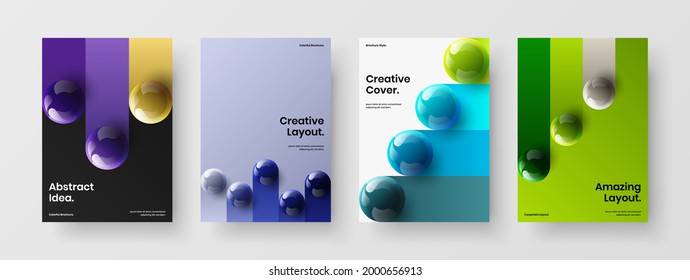 Simple 3D balls booklet illustration bundle. Minimalistic annual report design vector concept composition.