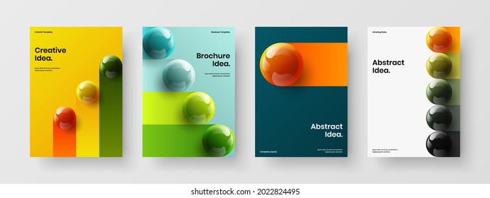 Simple 3D balls corporate brochure illustration collection. Clean booklet design vector layout bundle.