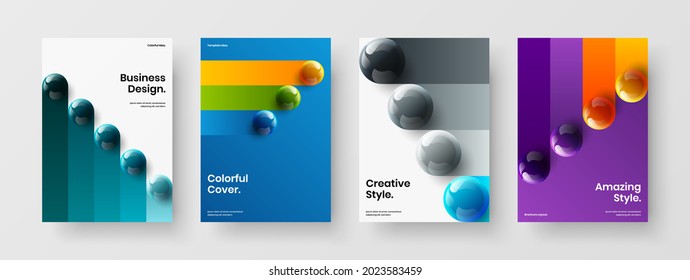 Simple 3D balls front page template set. Premium flyer design vector illustration collection.