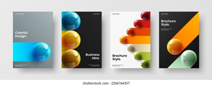 Simple 3D balls journal cover layout collection. Premium poster A4 design vector illustration set.