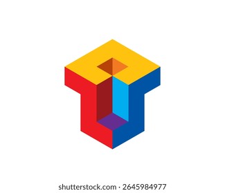 Simple 3d Colorful and Grayscale Isometric Letter T S 2 Z U O Block Logo Design