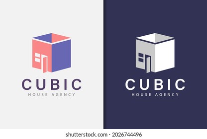 Simple 3d Cubic with House Combination Logo Design.