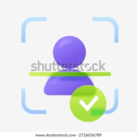Simple 3D face recognizing icon. Successful account verification sign