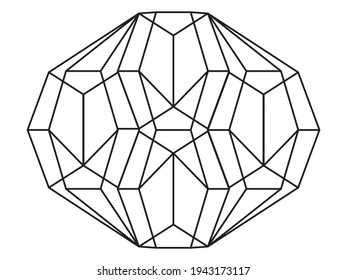 Simple 3d geometric symmetrical sphere shape in black outline on a white background, vector illustration