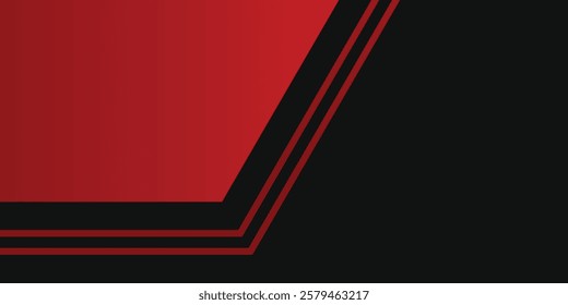 Simple 3d geometry shapes black lines with red borders on dark background. Luxurious bright red lines with metallic effect modern abstract