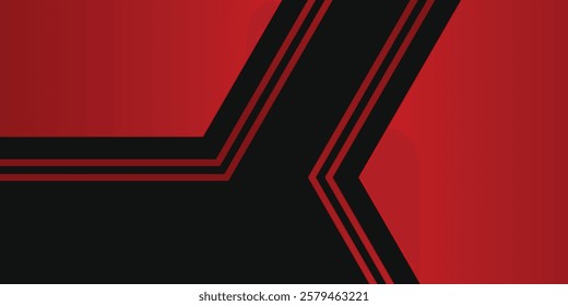 Simple 3d geometry shapes black lines with red borders on dark background. Luxurious bright red lines with metallic effect modern abstract design