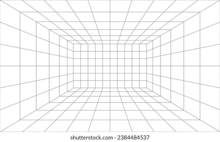 Simple 3d grey line perspective grid room background. Vector Illustration design.