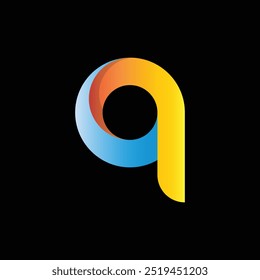 A simple 3D logo of letter q in lowercase in orange and blue gradient color on a black background