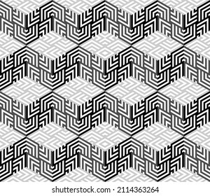 Simple 3D loop trending geometric abstract vector pattern with 3D cube shapes and monochrome colors. Geometric graphics composition, best use in web design, business card, 