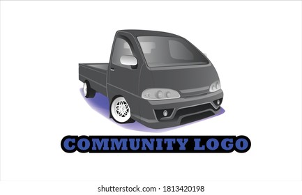 Simple 3d Mini Grey Japanese Light Truck Logo Template Vector Illustrations In Rad Style, Low Rider, Useable For T Shirt, Community, Printed And Poster Eps 10 Isolated In White Background.