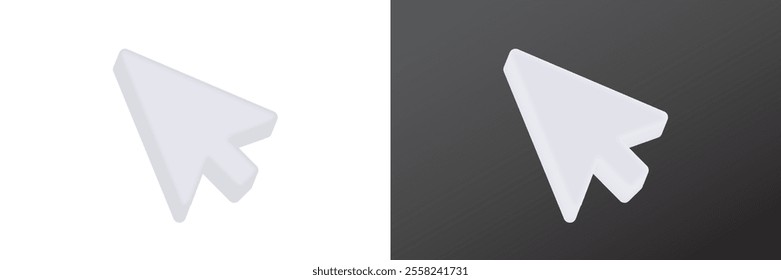 "simple 3d mouse cursor icon displayed against contrasting white and gray halves.".