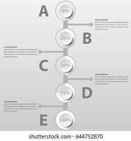 Simple 3D paper circle with percentage level on timeline for website presentation cover poster vector design info graphic illustration concept