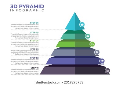 Einfache 3D-Pyramide aus sechs dicken Schichten, Platz für Text rechts, Infografik-Element