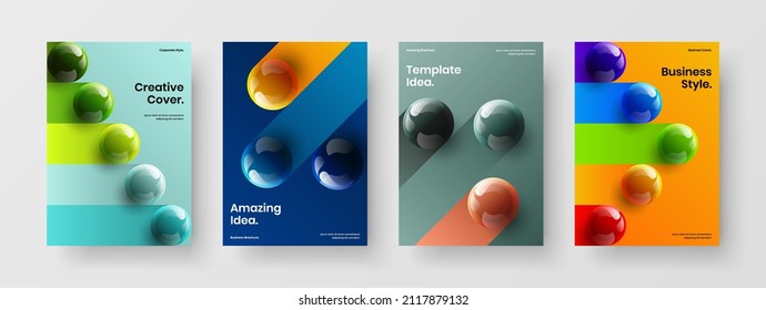 Simple 3D spheres journal cover template collection. Premium banner A4 vector design concept composition.