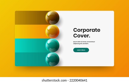 Simple 3D spheres pamphlet illustration. Modern catalog cover vector design layout.