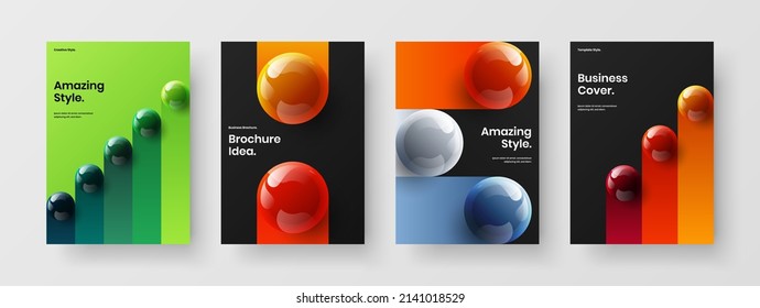 Simple 3D spheres placard illustration collection. Geometric cover A4 design vector template set.