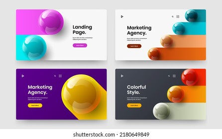 Simple 3D spheres postcard layout bundle. Isolated website screen design vector concept composition.