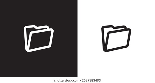 Einfaches 3D-Stil-Ordner-Symbol, Vektorgrafik schwarz-weiß.