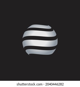 simple 3d style globe ball with metallic silver color  logo design 