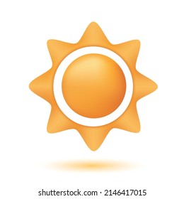 Simple 3d vector icon illustration, yellow sun with rays, sun star icon. 3d vector icon. Cartoon minimalist style. Summer, weather, nature, space concept. 3d vector illustration. on a white background