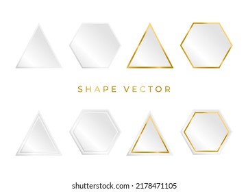 simple 3D white and gold shape board or frame vector on white background with the triangle can be put text or product on frame