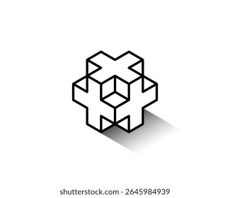 Simple 3d wire frame outline Grayscale Isometric X or Plus + Sing Cube Logo Design