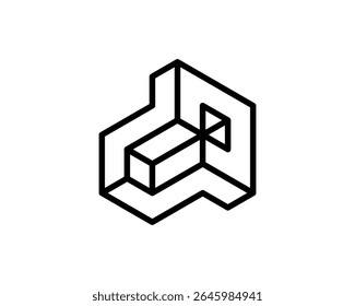 Simple 3d Wire Frame Outline Grayscale Isometric Letter T S 2 Z U O Block Logo Design