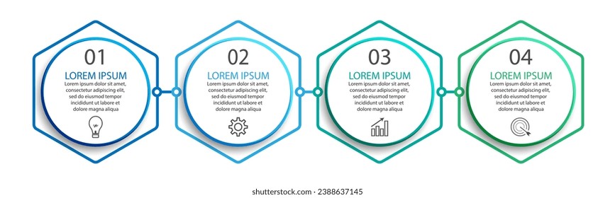 Simple 4 step infographic. Color lines, symbols, numbers and text in one related unit, suitable for your business presentation