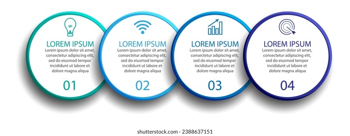 Infografía simple de 4 pasos. Líneas de color, símbolos, números y texto en una unidad relacionada, adecuada para su presentación comercial