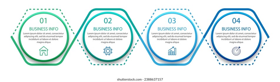 Simple 4 step infographic. Color lines, symbols, numbers and text in one related unit, suitable for your business presentation